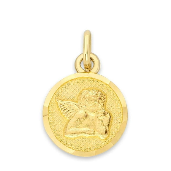 Golden Fire Solid 10k Gold Guardian Angel Charm - Religious Jewelry for Women