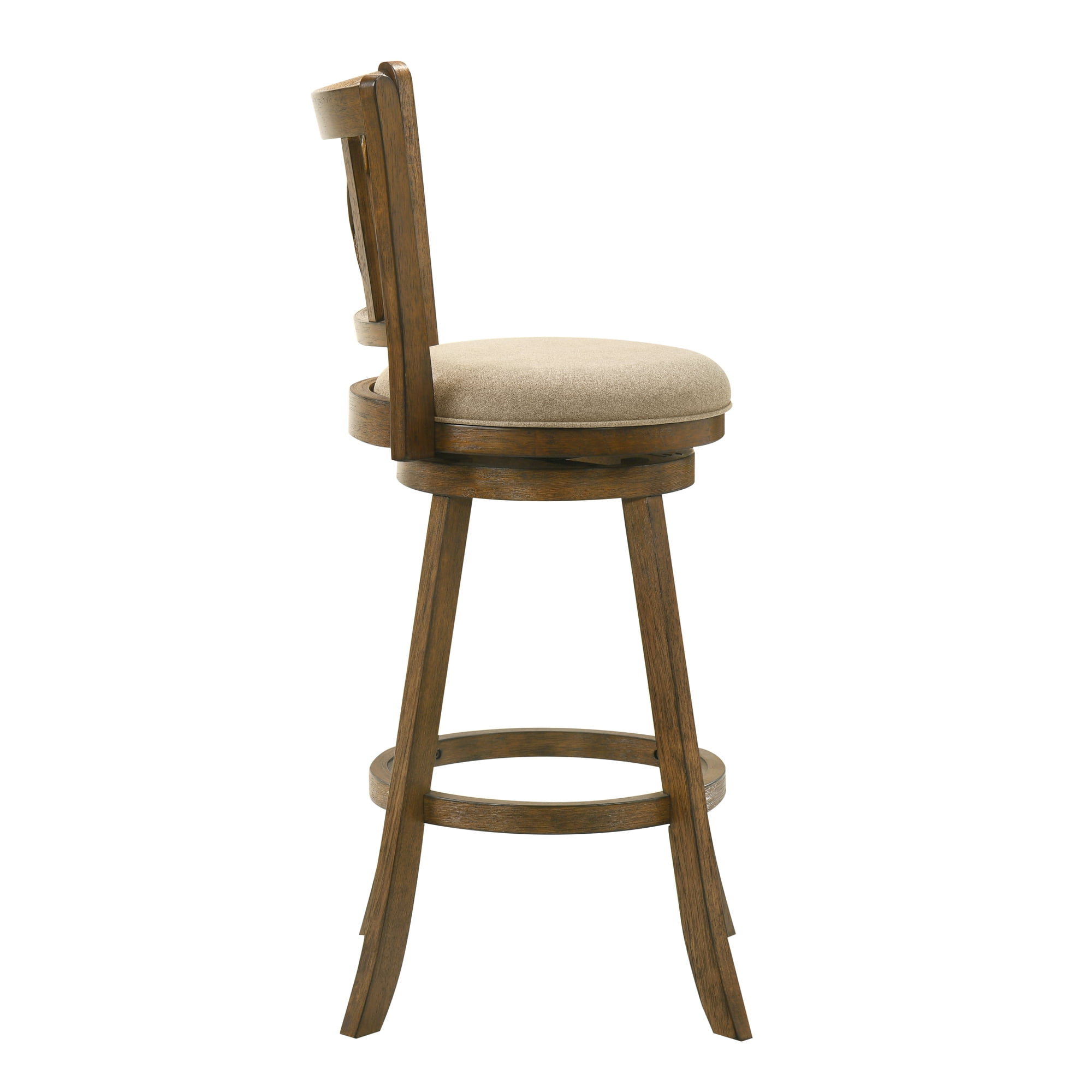 Kodi Modern Farmhouse Swivel Wood Bar Height Kitchen Bar Stool in Sepia Brown Finish with Light Scone Fabric Upholstered Seat - Set of 2