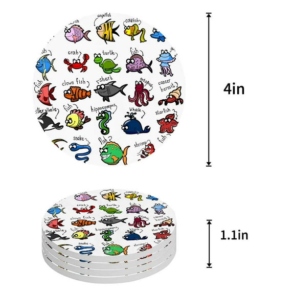 FMSHPON Merry Christmas Santa Claus Set of 6 Round Coaster for Drinks, Absorbent Ceramic Stone Coasters Cup Mat with Cork Base for Home Kitchen Room Coffee Table Bar Decor