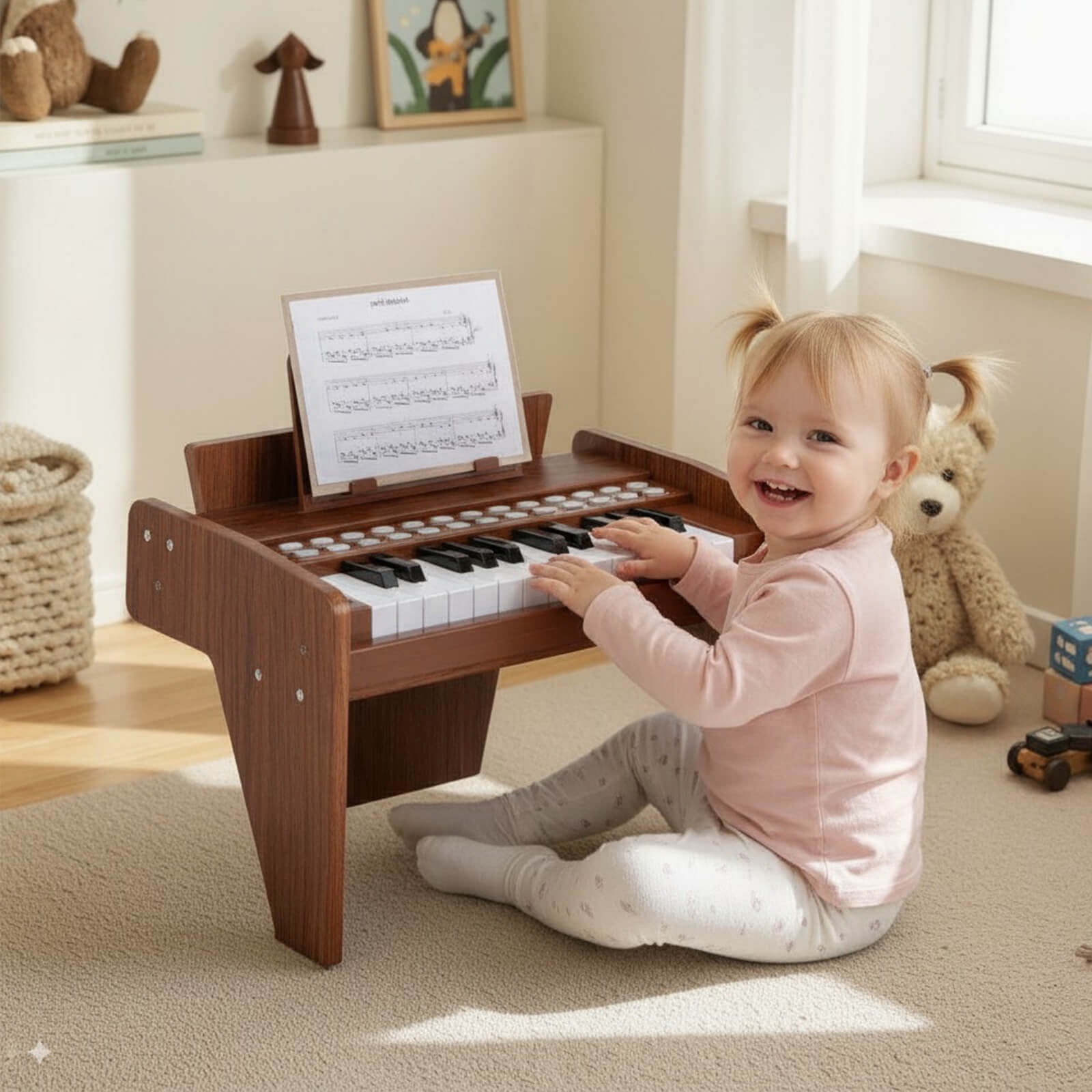Costway 25 Keys Digital Piano with Music Stand,Teaching Mode,Lighted Keys, Adjustable Speed Brown
