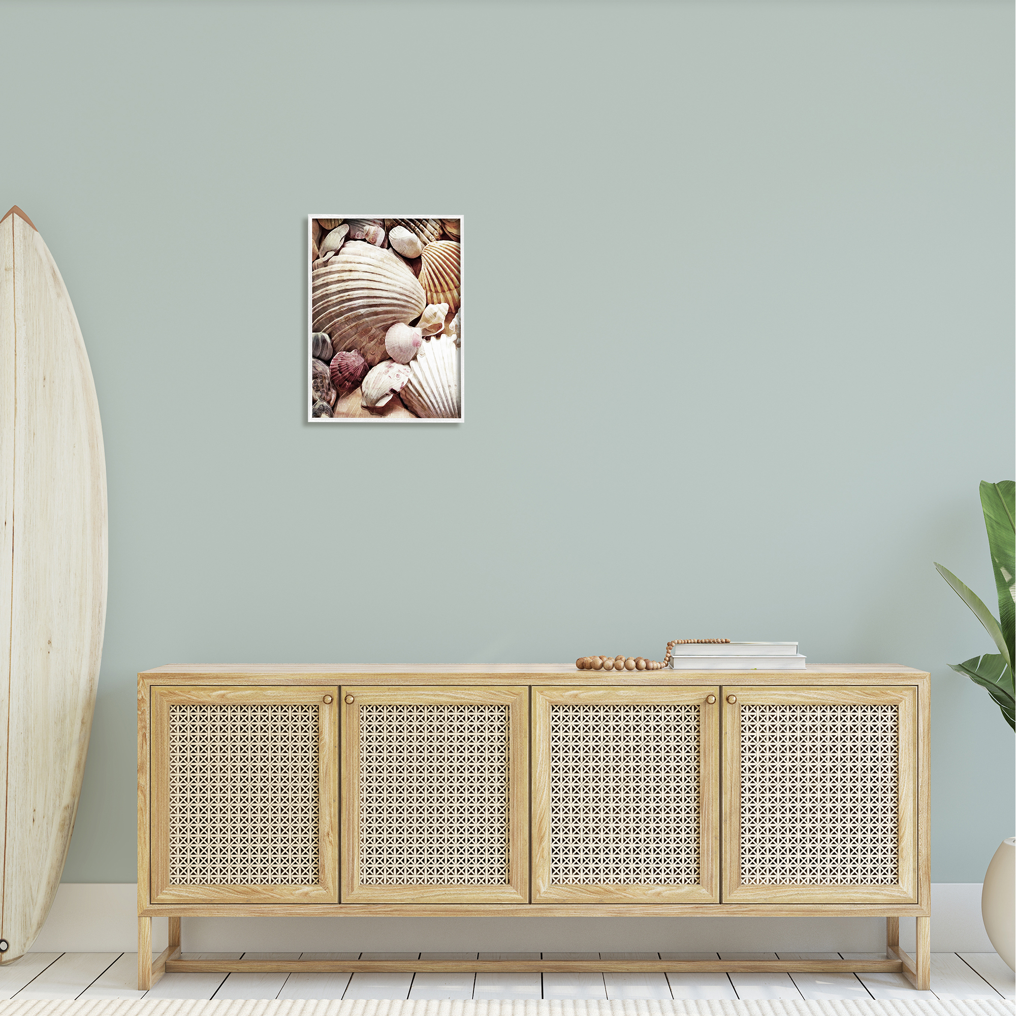 Stupell Various Nautical Clam Conch Shells Landscape Photography White Framed Art Print Wall Art