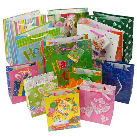 Set of 12 Gift Bags Set Birthday Valentines Easter Halloween Bulk Small Lot Handles