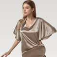thumbnail image 6 of Women's Satin Midi Dress with V-Neckline and Flutter Sleeves for a Relaxed Elegant Fit - Large, Khaki, 6 of 7