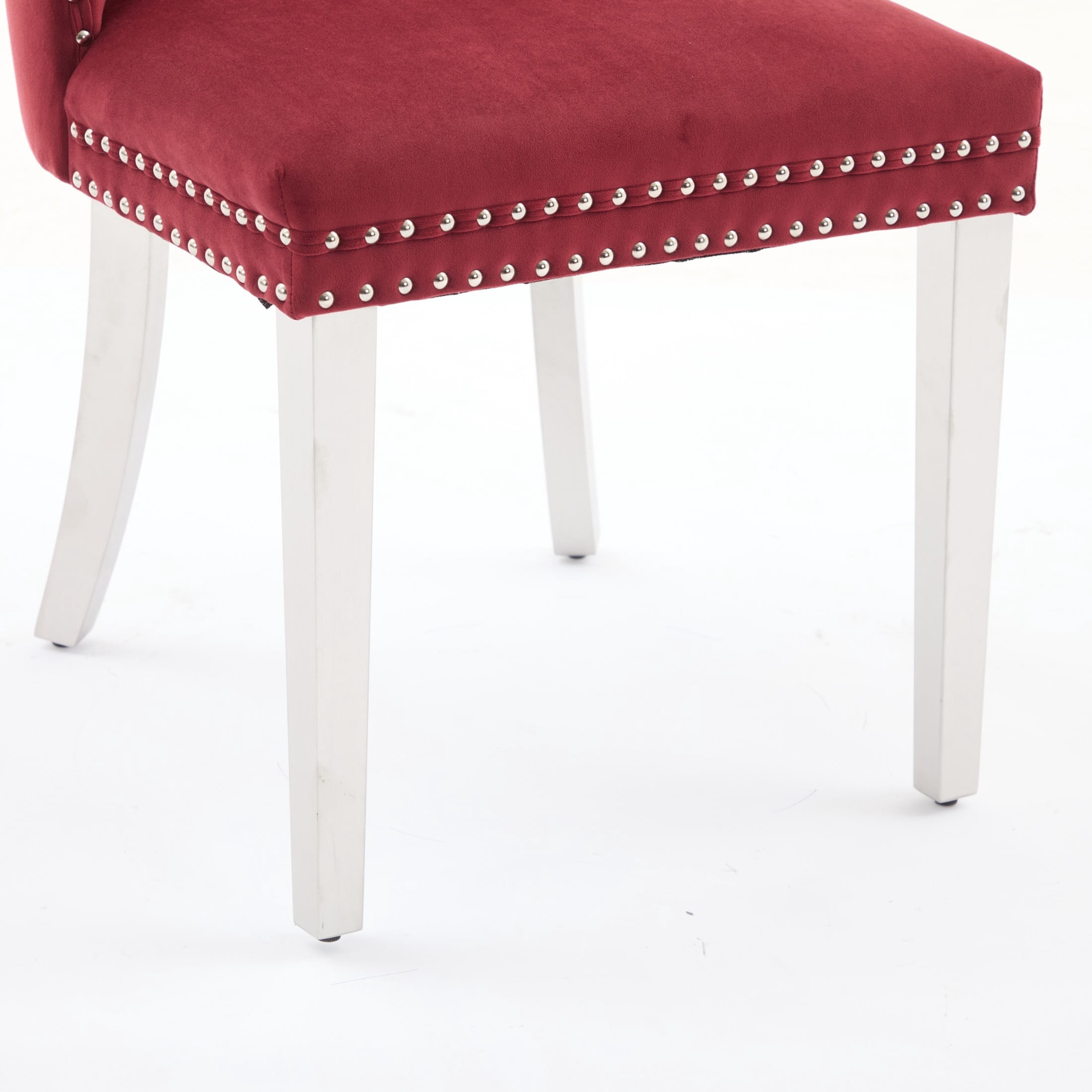 Noble House Set of 2 Upholstered Velvet Dining Chairs, Tufted Back, Chrome Legs, Wine Red