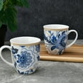 thumbnail image 7 of STP GOODS Melodie de Fleurs Porcelain Mug Set of 2 pcs 13.5 fl oz (400 ml) Floral Mugs Coffee and Tea Mugs for Latte Cocoa Chocolate, White and Blue, 7 of 7