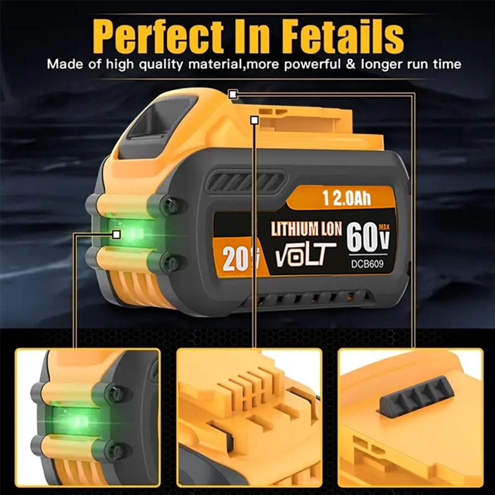 2Pack 12.0Ah for dewalt flexvolt 20v/60v max battery lithium-ion dcb609 dcb606-2