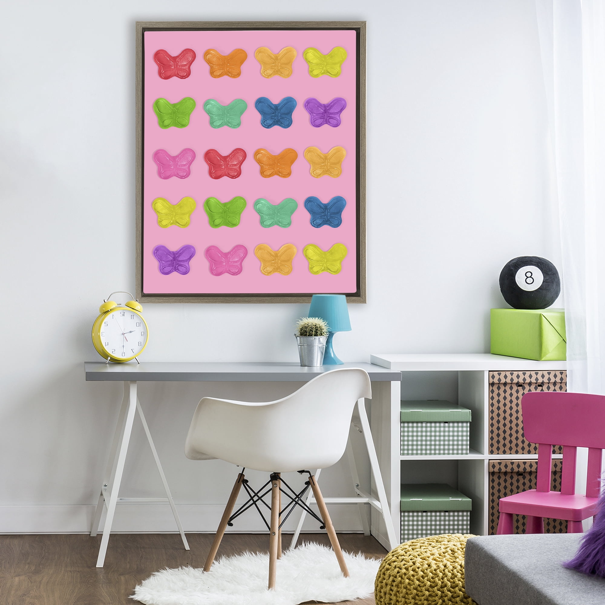 Stupell Industries Colorful Butterflies on Pink Brown Framed Floater Canvas Wall Art, design by LISH Creative