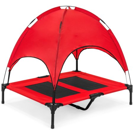 Best Choice Products Outdoor Raised Mesh Cot Cooling Dog Pet Bed for Camping, Beach, 36in, Red, with Removable Canopy, Travel (Best Pets To Have At Home)