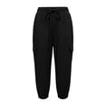 thumbnail image 5 of DHFJKG Capris For Women Cargo Pants With Multi Pockets Casual Drawstring Loose Fit Solid Color Pants Activewear Versatile Trousers, 5 of 5
