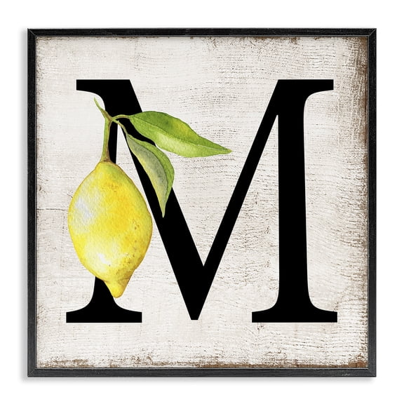 Stupell Industries M with Lemon Letter Food & Beverage Painting Black Framed Art Print Wall Art, 12 x 12