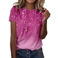 thumbnail image 3 of Women's T Shirts Ladies Fashion Print Casual Point Sleeve Crew Neck Tee Top Womens Tees Hot Pink L, 3 of 5