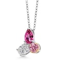 thumbnail image 2 of 925 Silver and 10K Yellow Gold Pure Pink Mystic Topaz Lab Grown Diamond and Pink Lab Grown Diamond Pendant for Women | 2.57 Cttw | Pear Shape 8X6MM | Oval 7X5MM | Round 5MM | with 18 inch Chain, 2 of 4