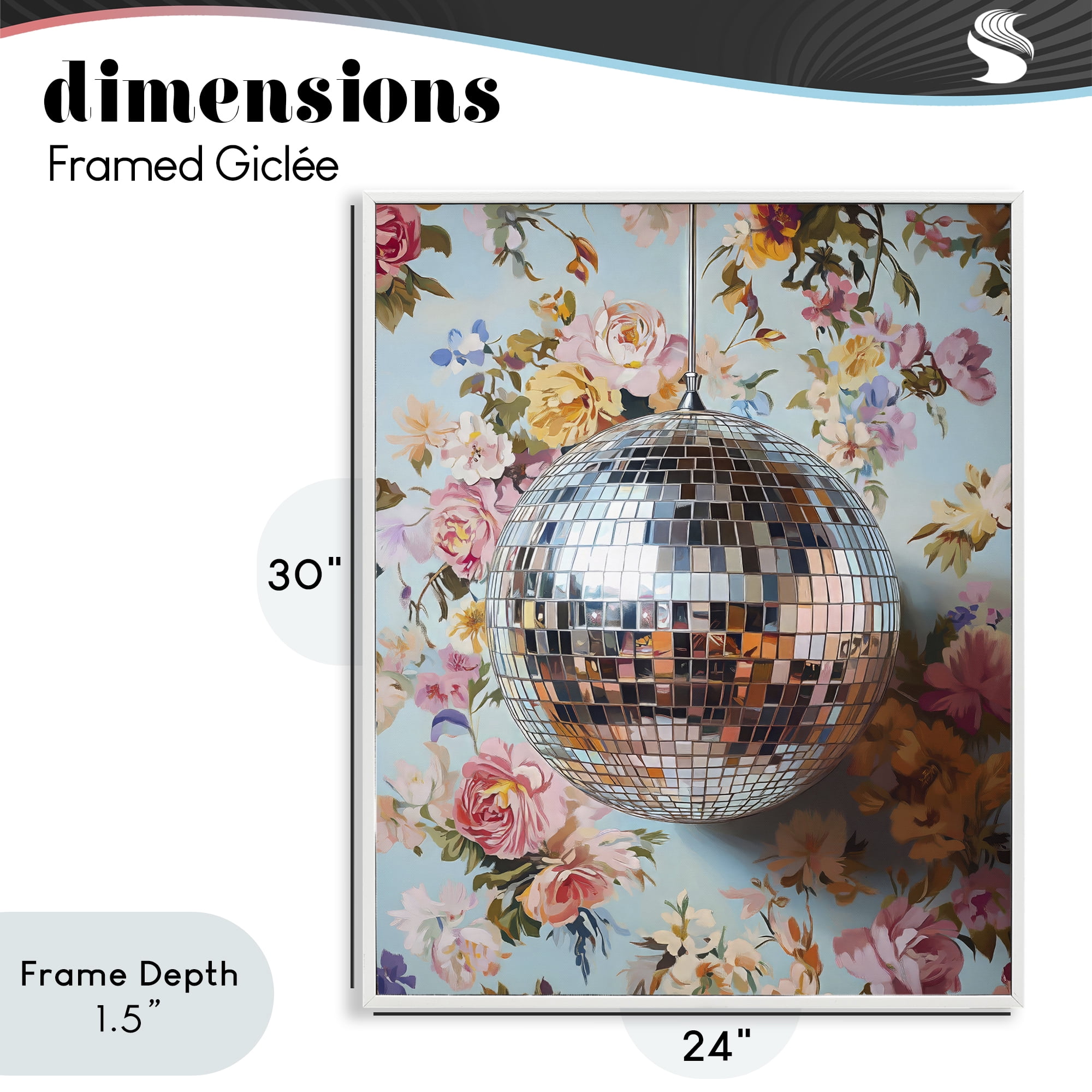 Stupell Industries Floral Disco Ball Reflection White Framed Giclee Art, design by LSR Design Studio