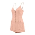 thumbnail image 4 of ClodeEU Women's Spaghetti Strap Romper Shorts, Button Front Sleeveless Jumpsuit with Pockets, Casual Summer One-Piece Outfit Pink,Women's Plus L, 4 of 7