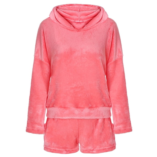 Gibobby Pijamas mujer calientitas Pijama Conjunto de ropa de dormir Poliéster Con capucha Manga larga Dormitorio Dama(Rojo de la sandía,G)