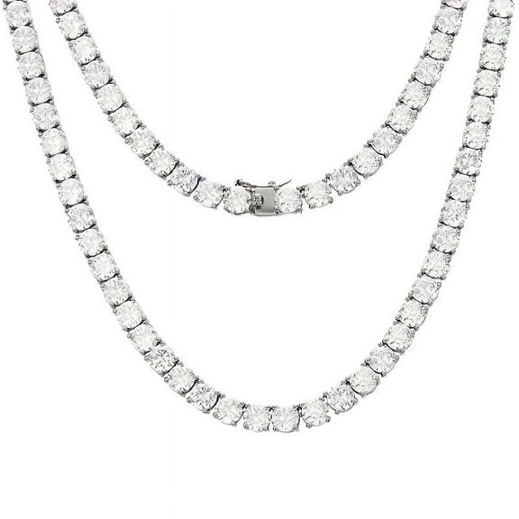 5MM Moissanite Tennis Necklace - High-Quality S925 Sterling Silver, Round Cut, White Hue, Stylish Design, Perfect for Women and Men Fashion Enthusiasts