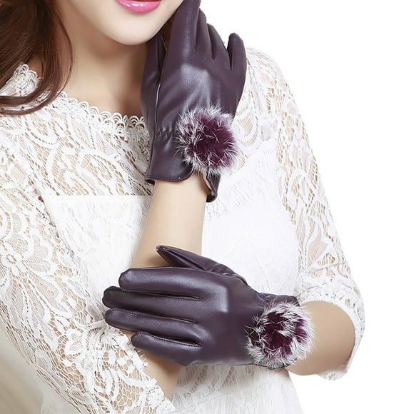 Outfmvch Winter Gloves Womens Gloves Fashion Fleece Lined Gloves Womens Lambskin Leather Driving Gloves Gloves Purple One Size