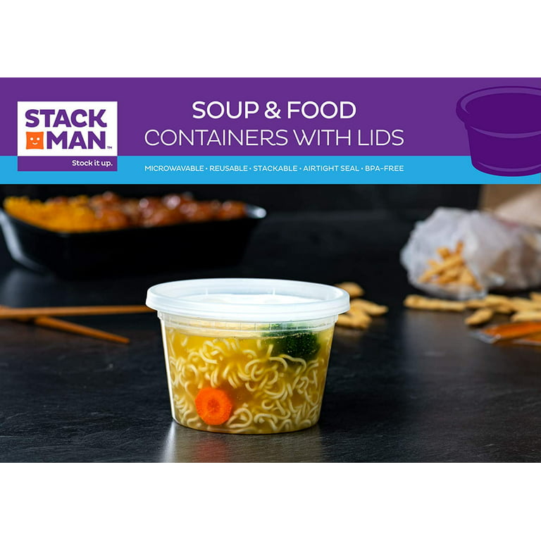 [Heavy Duty] All Sizes - Clear Deli Plastic Containers w/ Lids and Airtight for Food/Soup - 16oz 48