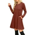thumbnail image 5 of Long Sleeve Dress for Women Crew Neck Empire Waist Tunic Dress with Pockets, 5 of 5