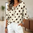 thumbnail image 2 of Sillenn Women's Polka Dot Blouse Tie V Neck Ruffle Cuff 3/4 Sleeve Casual Loose Fit Summer Shirts Lightweight Vintage Office Dressy Casual Tops Trendy Elegant Vacation Basic Polka Dot Tops Beige L, 2 of 8