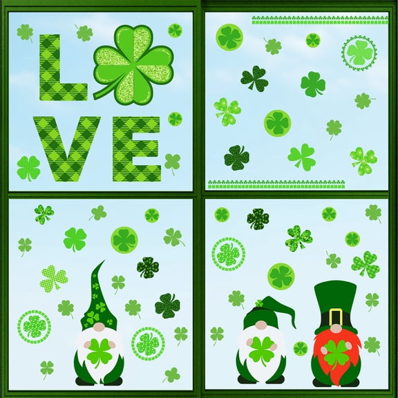 DAMAI St. Patrick's Day Window Clings Decorations - Green Shamrock Gnome Window Clings Stickers for Saint Patrick's Day Decoration Birthday Party Supplies