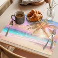 thumbnail image 3 of Coastal Placemats Set of 12 Seaside Palm Tree Summer Beach Purple Blue Place Mats Indoor Wipeable Table Mats Washable Cloth Dining Table Placemats for Kitchen Holiday Party Home Decor 13x19 Inch, 3 of 9
