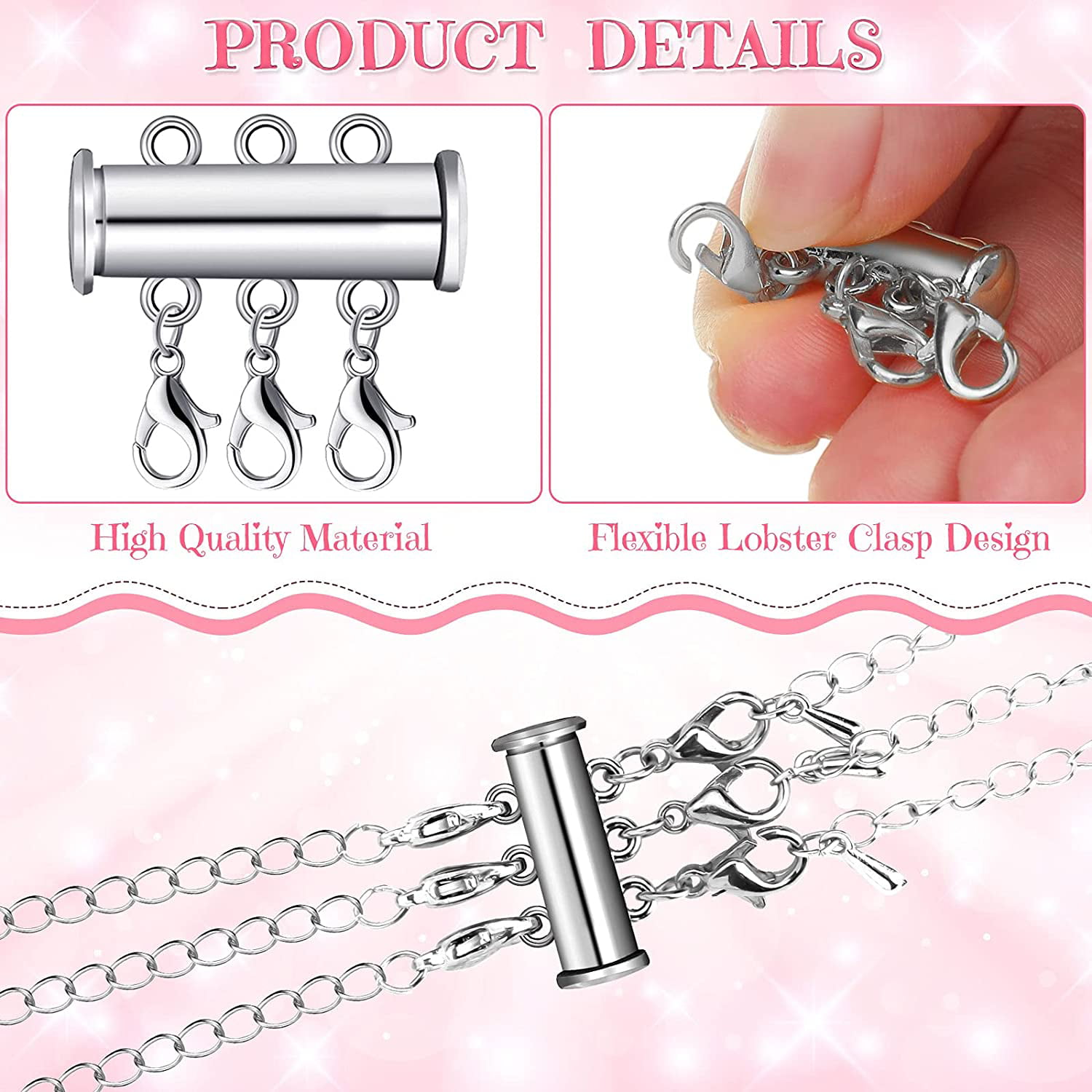 YMCAFZ Layered Necklace Spacer Clasp, 3 Strands Necklaces Slide Magnetic  Tube Lock with Lobster Clasps, Jewelry Clasps Connectors for Layered  Bracelet