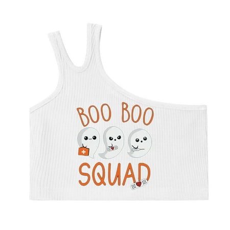 

dmqupv Toddler Girls Tops 5t Toddler Kids Girls Hollween Prints Dance Tank Top One Shoulder Tops for Toddlers