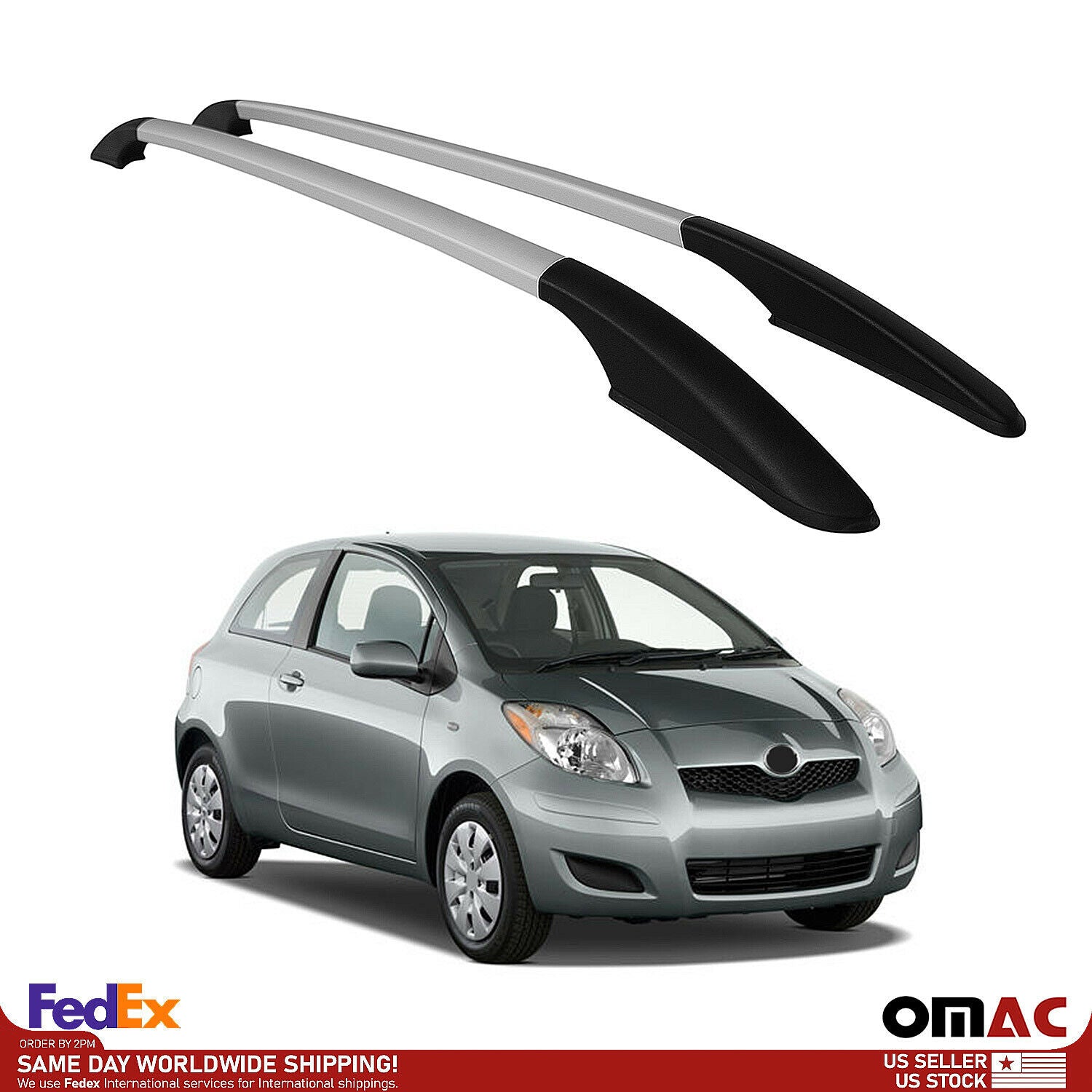 OMAC Top Roof Rack Side Rails Bars Silver Set For Toyota Auris 2006