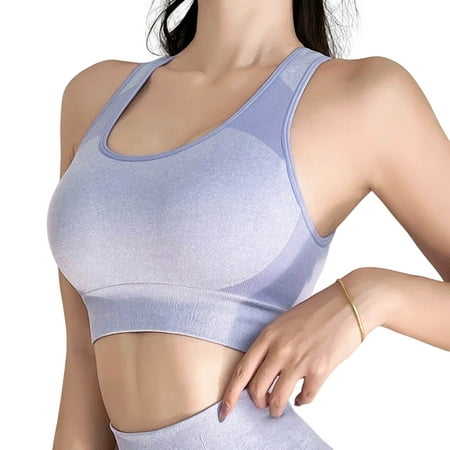 

rygai Sports Bra Push Up Breathable Comfortable Elastic Intimacy Support Breast U Neck Wide Shoulder Strap Sports Vest Bra Daily Wear Clothes Light Blue S