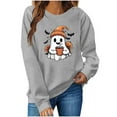 thumbnail image 6 of Women's Ghost Graphic Sweatshirts Halloween Long Sleeve Crew Neck Sweater Funny Cute Trendy Fall Sweat Shirts Tops Gray, M, 6 of 6