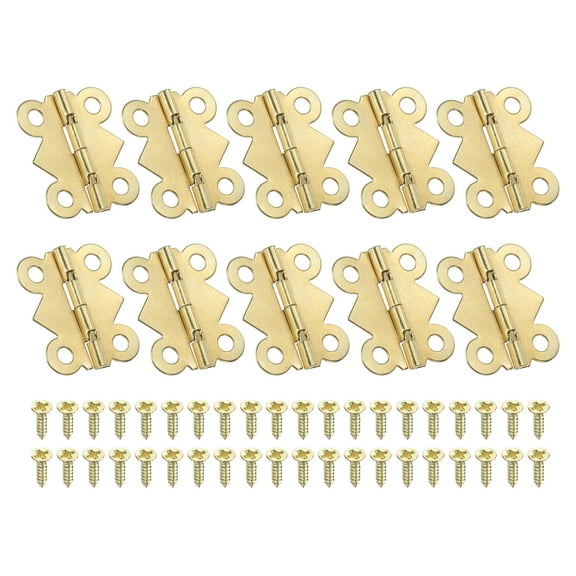 Uxcell Small Jewelry Box Hinges 7/8 inch, 10 Pack 90-degree Butterfly Hinges Jewelry Box with 40 Screws, Gold