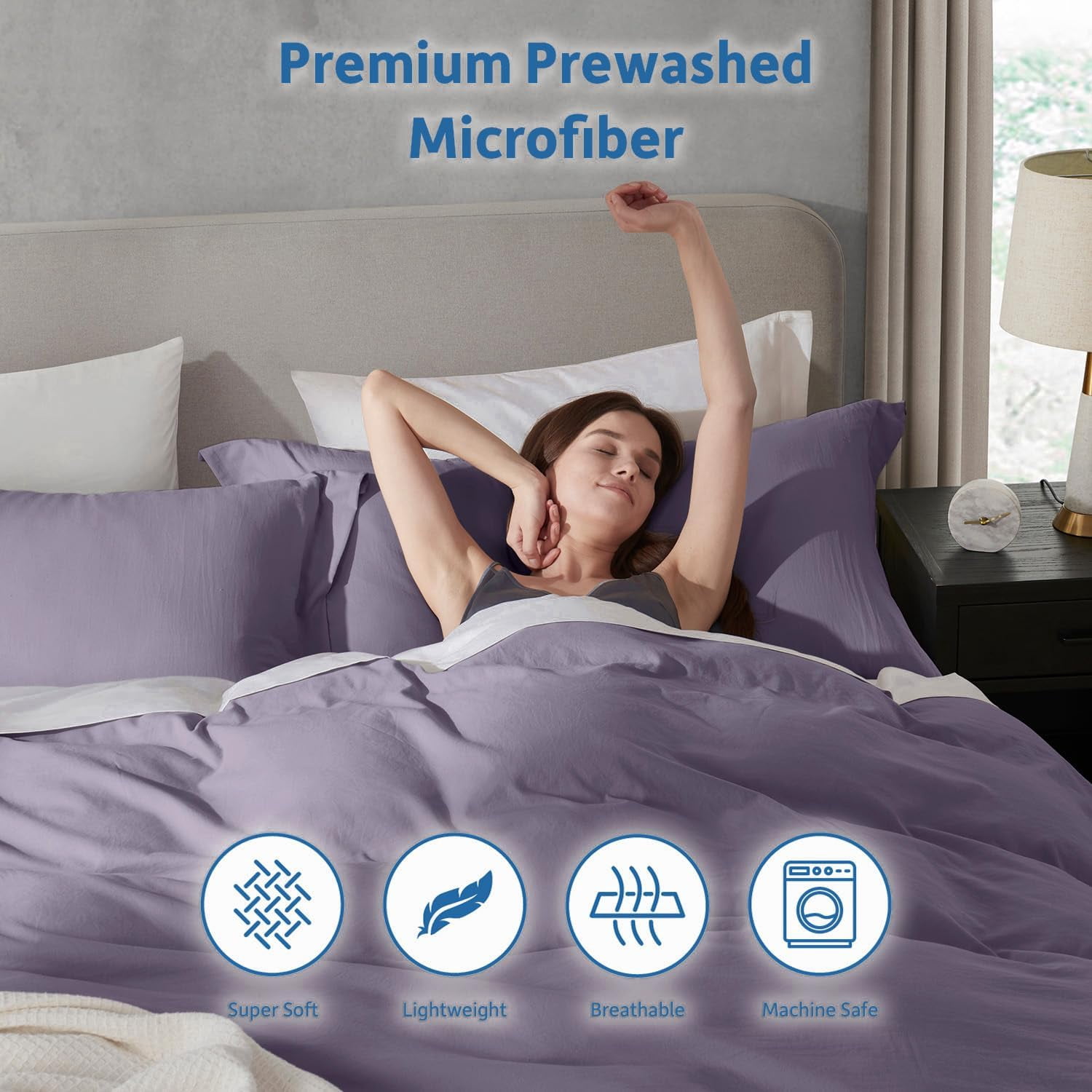 LammaLoe Duvet Cover California King Size, Soft Prewashed 3-Piece Duvet Cover Bedding Set with Pillow Shams, Grayish Purple