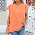 thumbnail image 4 of Fiudx Ofertas Relámpago Blusa Informal de Moda para Mujer, Top Liso de Manga Corta con Cuello Redondo y Pliegues, 4 of 6
