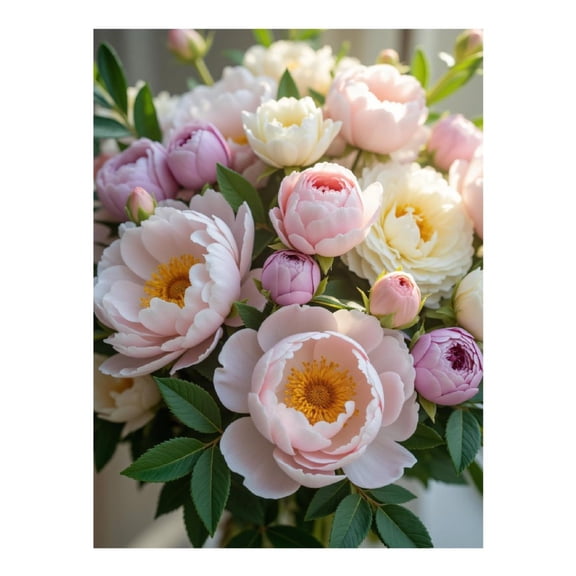 Diamond Art Kit for Adults, Peony Bouquet Pink White Green Leaves Diamond Painting for Adults Beginners, DIY Diamond Art Painting Kits, 5D Diamond Painting Crafts for Home Decor 12x16 Frameless