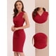 thumbnail image 2 of Vestido de oficina Allegra K para mujer sin mangas cuello En V con cinturón lápiz Rojo L, 2 of 6
