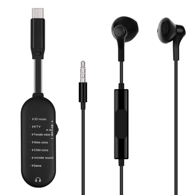 SK7 Tarjeta de sonido para teléfono portátil Cambiador de voz 7 efectos de sonido Enchufe tipo C con Abanopi Tarjeta de sonido