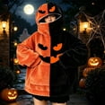 thumbnail image 2 of FYDUU Halloween Hoodies for Women Festive Pumpkin Hoodie Sweatshirts Color Block Soft Comfy Fuzzy Pullover Tops Fall Winter Clothes, 2 of 6