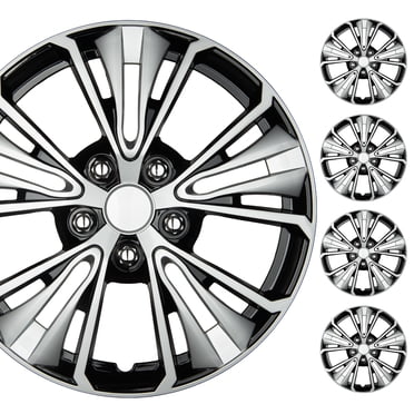 BDK 16-Inch Black Silver Two-Tone Snap On Hubcaps – Set Of 4 For Cars & Trucks