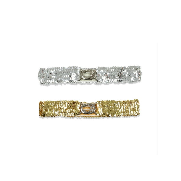 Cinturón elástico con hebillas de metal entrelazadas decoradas con lentejuelas INSPIRE CHIC para dama de 19.68" a 29.52" en plata y oro
