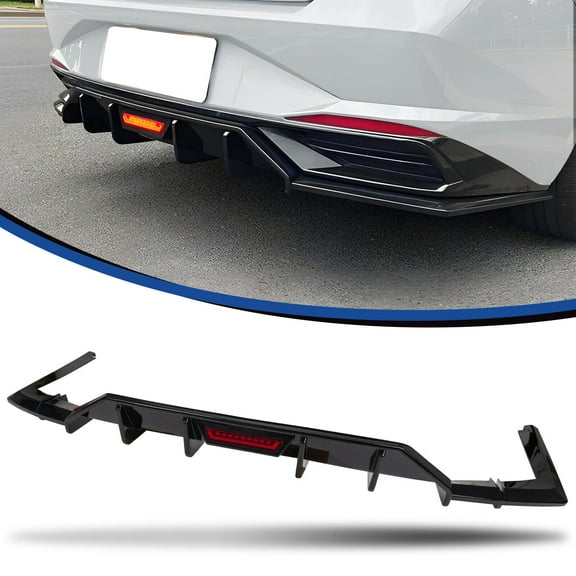 FANOTEK Shark Rear Diffuser Fit For 2021-2023 Hyundai Elantra Sedan W/ LED Light Glossy Black