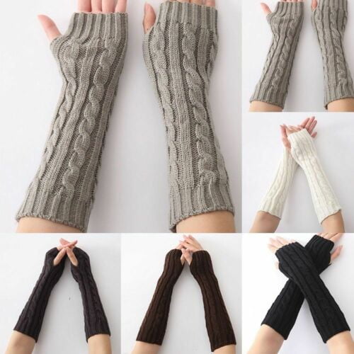 Women Winter Wrist Arm Knitted Long Fingerless Gloves Mittens Hand ...