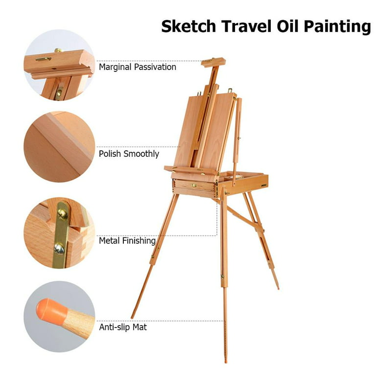Mallofusa French Easel Wooden Sketch Box Portable Folding Foldable Durable  Art Easel Outdoor Indoor Artist Painters Tripod