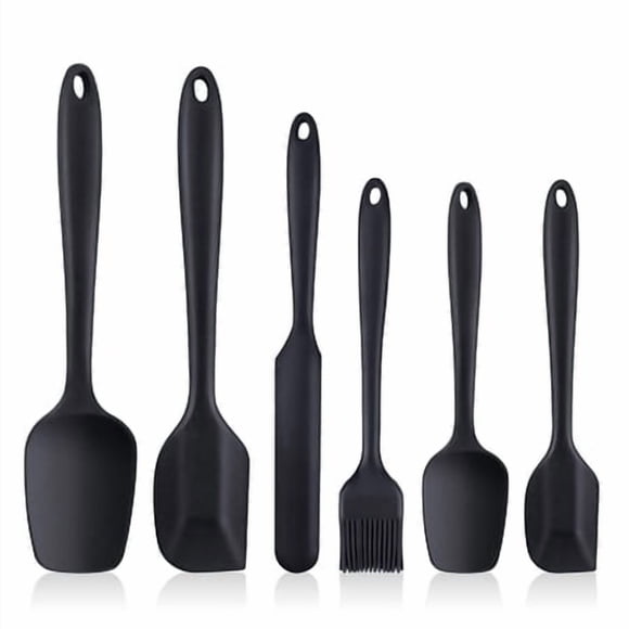 Ensemble de Spatules de 6, Spatules en Silicone de Qualité Alimentaire, Spatules en Caoutchouc Résistantes à la Chaleur, Design Monobloc Sans Couture, Noyau en Acier Inoxydable, Ustensiles de Cuisine Antiadhésifs pour Cuisiner, Cuire et Mélanger (Noir)