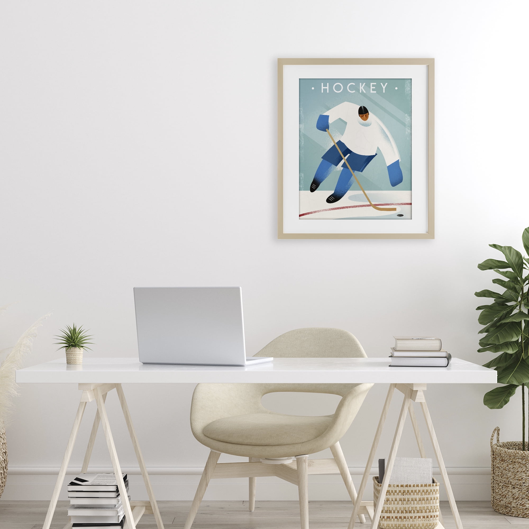 Stupell Industries Vintage Hockey Player Birch Framed Print Under Glass, design by Martin Wickstrom