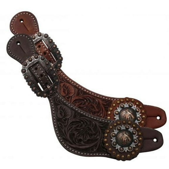 Showman Ladies Argentina Cow Leather Barrel Racer Concho Spur Straps (Dark Chocolate)