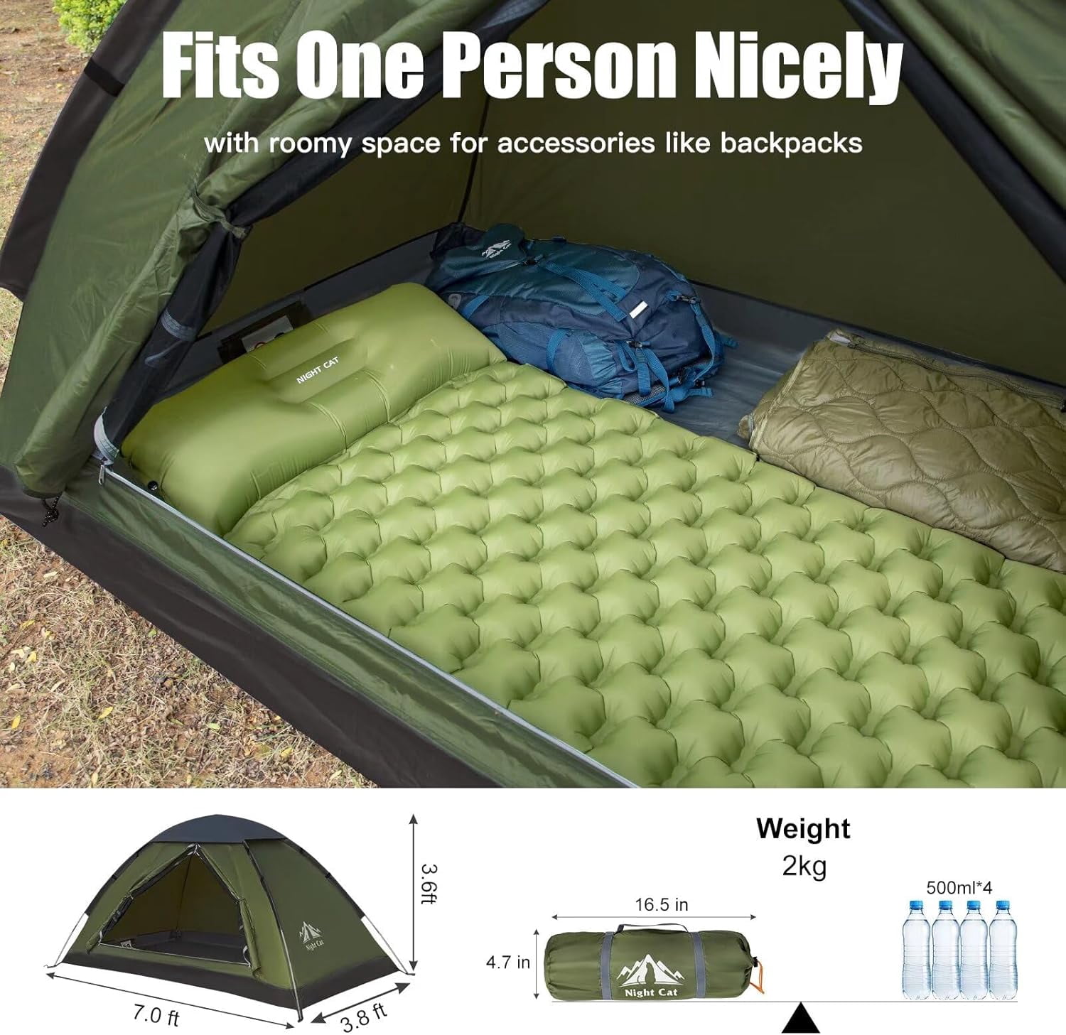 Unbranded Backpacking Tent for One 1 to 2 Persons Lightweight Waterproof Camping Hiking Tent for Adults Kids Scouts Easy Setup Single Layer 2.2x1.2m