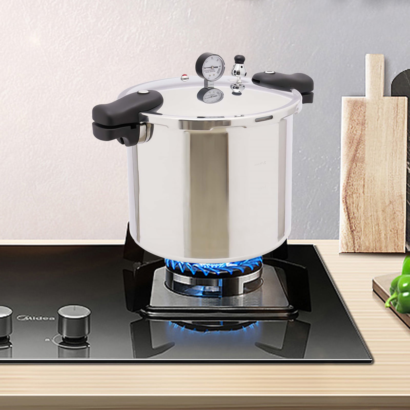 Dwellnix Pressure Cooker Aluminum Alloy, Fast Heating, 90Kpa High Pressure with Safety Valve and Pressure Dial Gauge