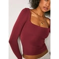 thumbnail image 2 of Women's Sexy Long Sleeve Square Neck Tops Slim Fitted Double Lined Basic Shirts, 2 of 3
