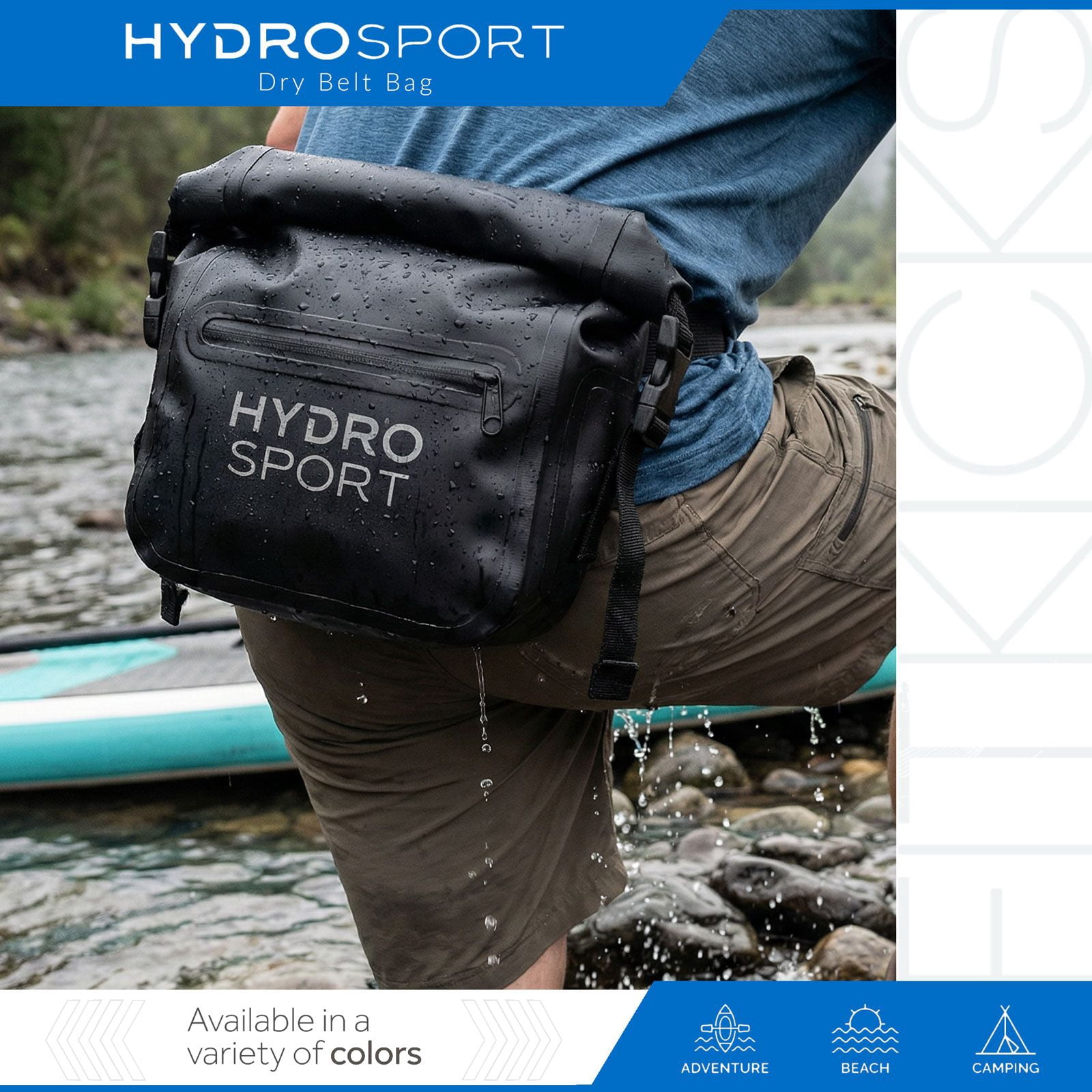 FITKICKS HydroSport Dry Belt Bag Waterproof Waist Pack with Adjustable Strap - Black